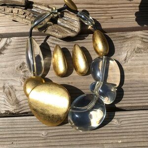Gerda Lynggaard runway lucite and gold foil necklace with matching earclips